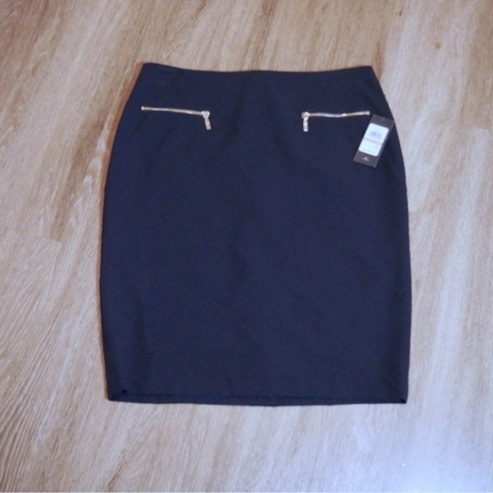 Tommy Hilfiger Navy Blue Pencil Skirt Silver Zipper Accents HSV50190 Size 12